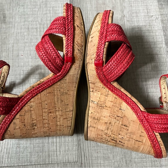 STUART WEITZMAN Minx Espadrille Cork Raffia Red Wedge Sandals 6.5 - Picture 12 of 15